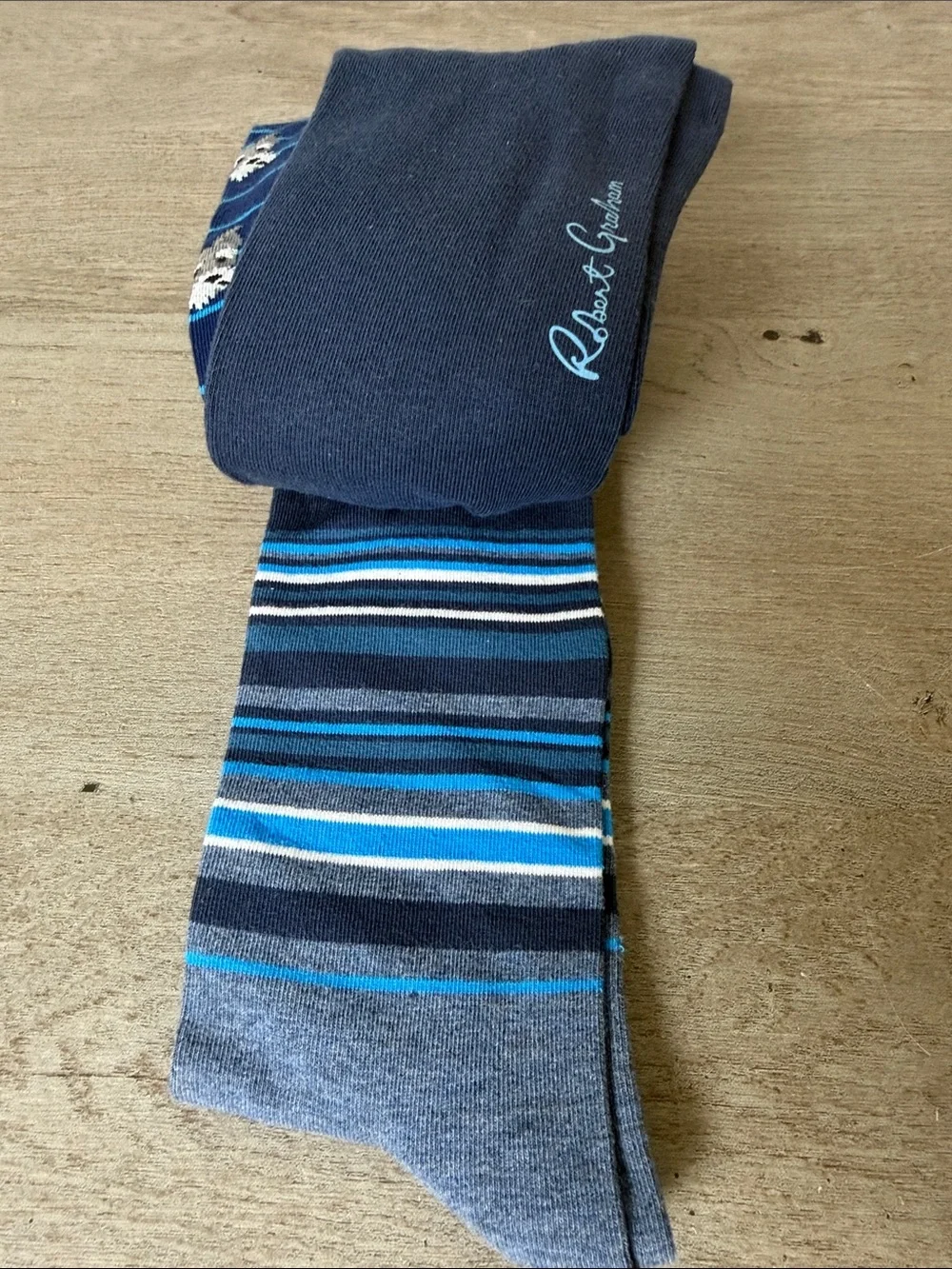 Robert Graham 3 Pack Navy Blue Striped Socks with Dog Motif